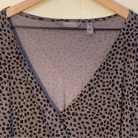 LISA RINNA Collection Faux Wrap Tunic 3X Gray Black Leopard V-Neck Long Sleeve. - Picture 3 of 13